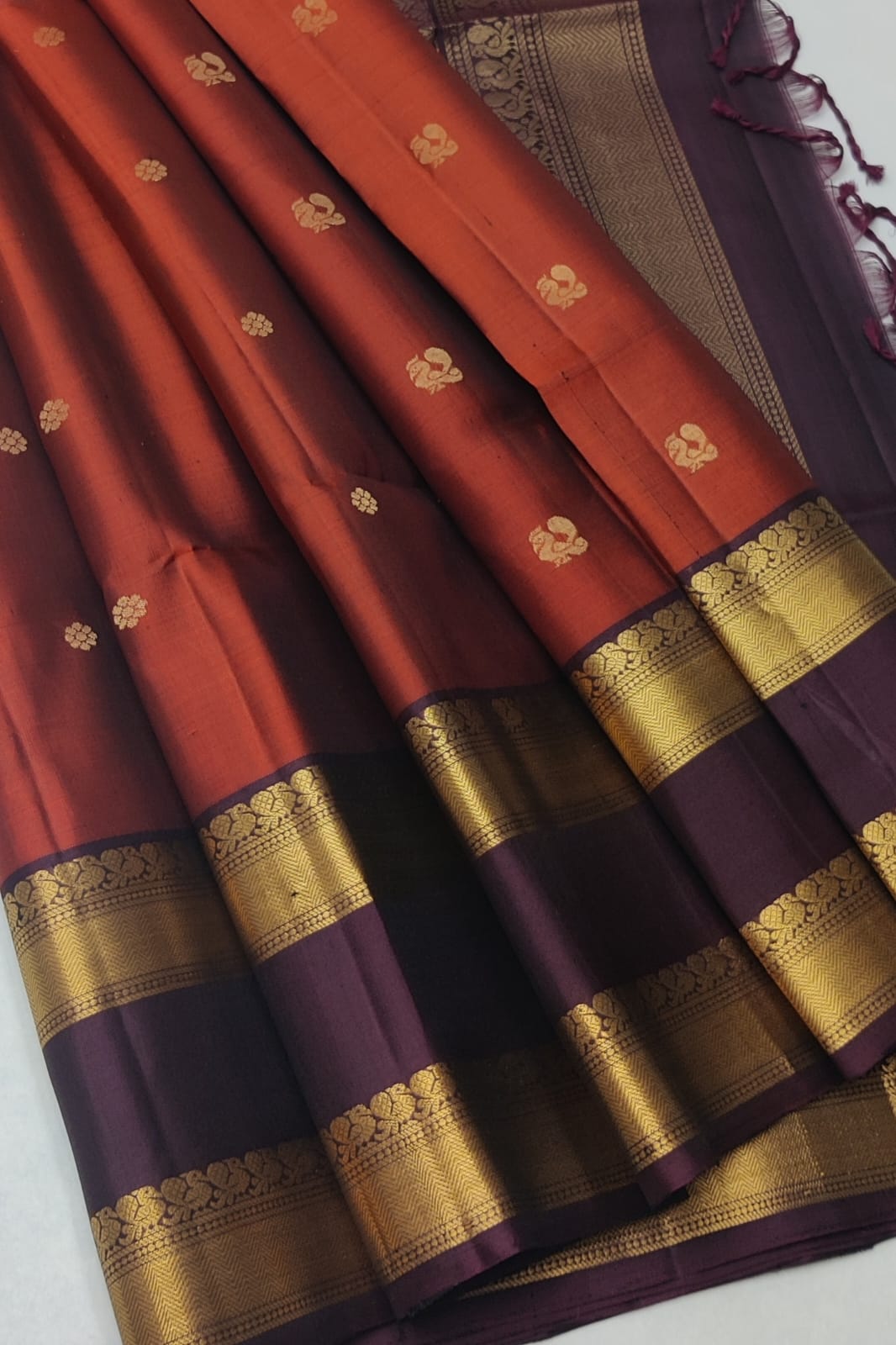 Kanchipuram Silk Saree featuring subtle buttis Silk